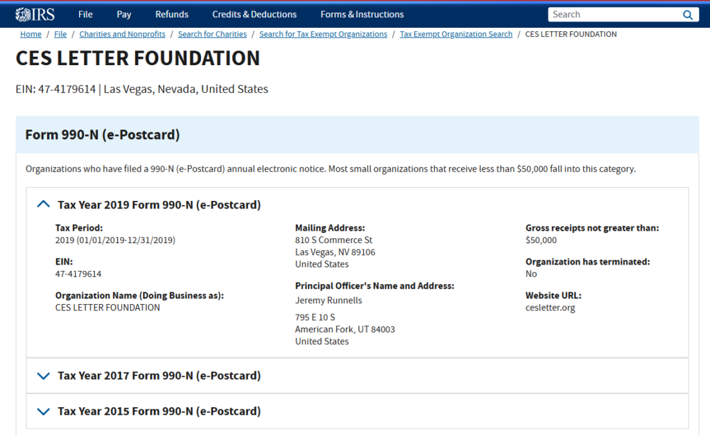 Only filings of CES Foundation